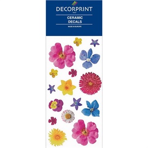 Dekaler, blomma set, blå/gul, rosa 10 x 19cm